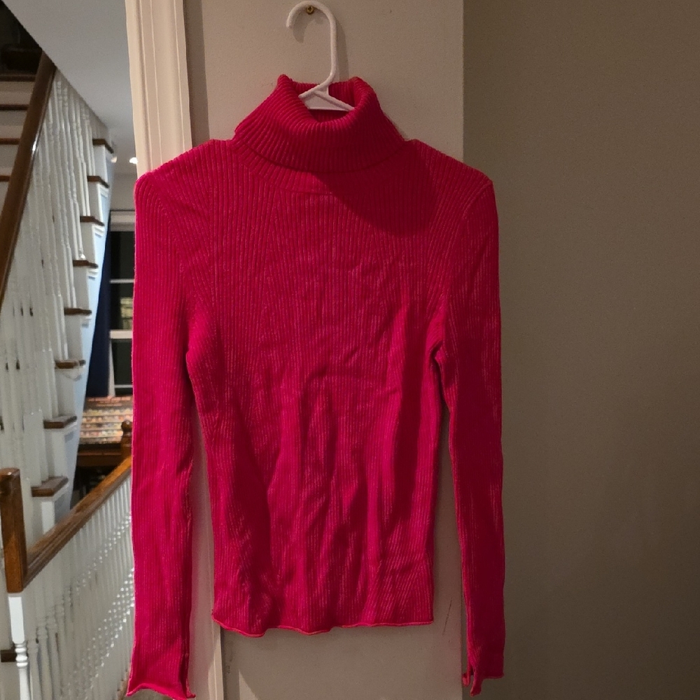 Maeve Vibrant Pink Ribbed Turtleneck Sweater